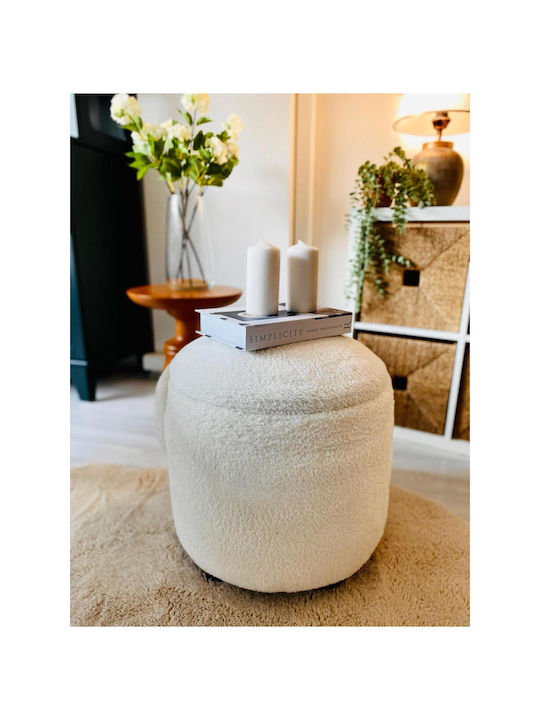 Living Room Folding Stool With Storage Space Upholstered In White Fabric