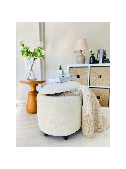 Living Room Folding Stool With Storage Space Upholstered In White Fabric