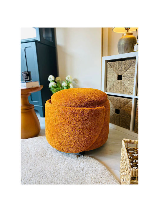 Living Room Folding Stool With Storage Space Upholstered In Orange Fabric 45x45x45cm