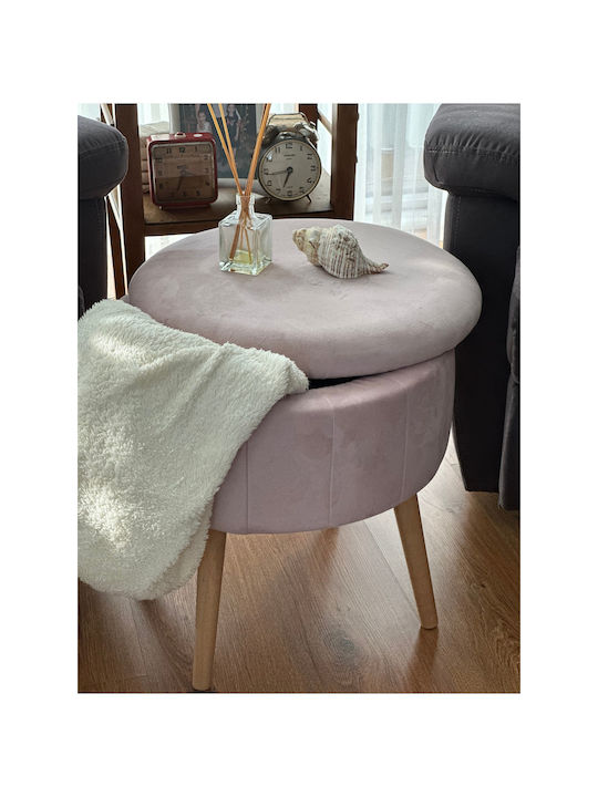 Living Room Stool With Storage Space Wooden Pink