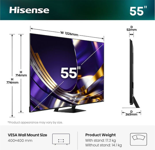 Hisense Smart Fernseher 55" 4K Ultra HD Mini-LED U7S Pro HDR (2026) 55U7S