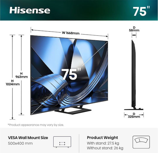 Hisense Smart Fernseher 75" 4K Ultra HD Mini-LED U7SE HDR (2026) 75U7SE