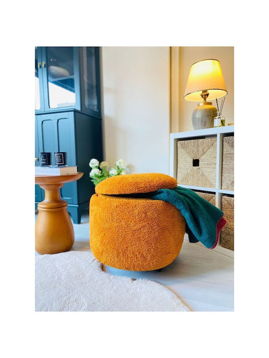 Living Room Stool With Storage Space Upholstered In Orange Fabric