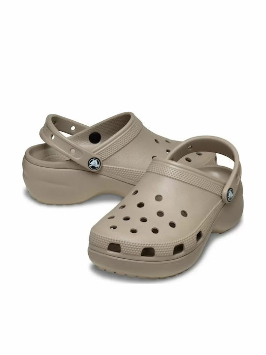 Crocs Classic Platform Clog Γυναικεία Ανατομικά Σαμπό Μπεζ