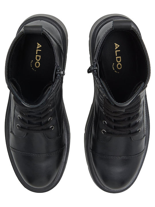 Leder Damen Kampfstiefel Schwarz