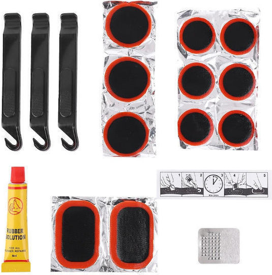 Kit De Reparare A Anvelopelor De Bicicletă Plasturi Adeziv Și Leviere 13 Bucăți