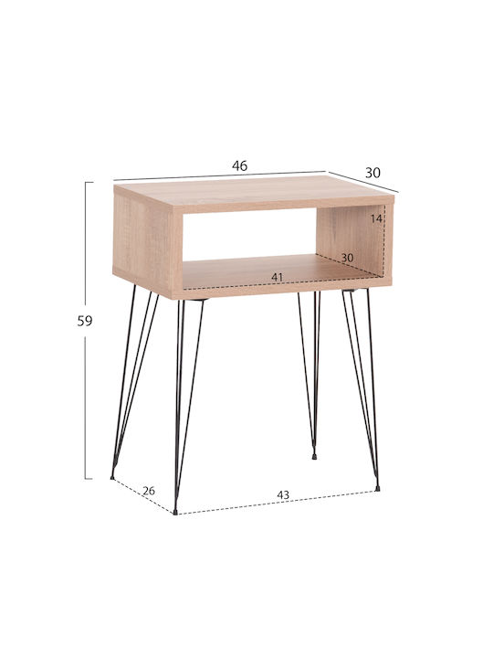 Κομοδίνο Todd Ξύλινο με Μεταλλικά Πόδια Μπεζ 46x30x59cm