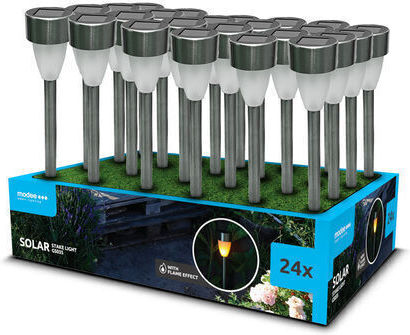 Modee Lighting Σετ 24 Καρφωτά Ηλιακά Φωτιστικά Πυρσοί Θερμό Λευκό 1800K με Φωτοκύτταρο IP44 36x36x28.5εκ.