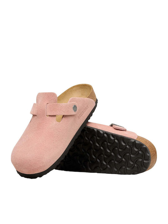 Boston Suede Δερμάτινες Χειμερινές Γυναικείες Παντόφλες Ροζ