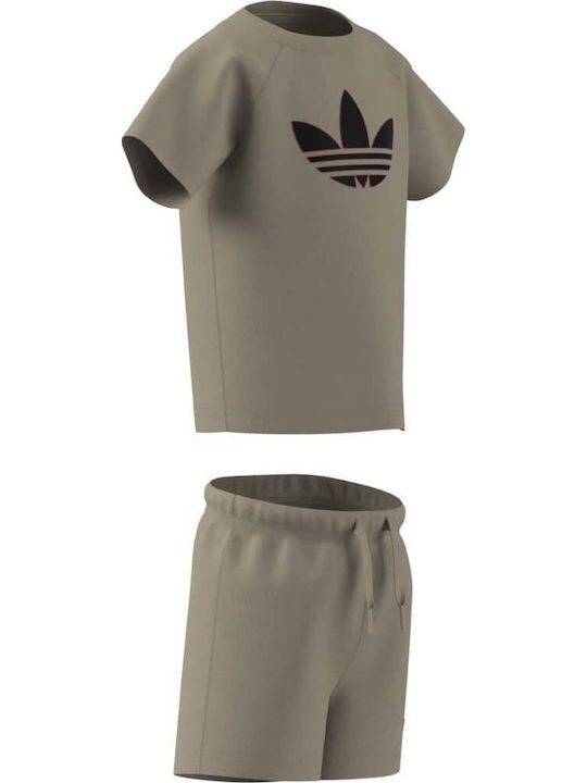 Kids Set with Shorts Summer 2 Pieces Stone Khaki Trefoil