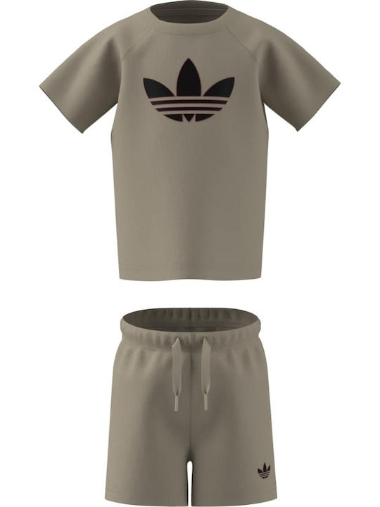 Kids Set with Shorts Summer 2 Pieces Stone Khaki Trefoil