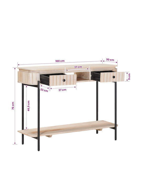 Table Made of Solid Wood White 100x30x76cm