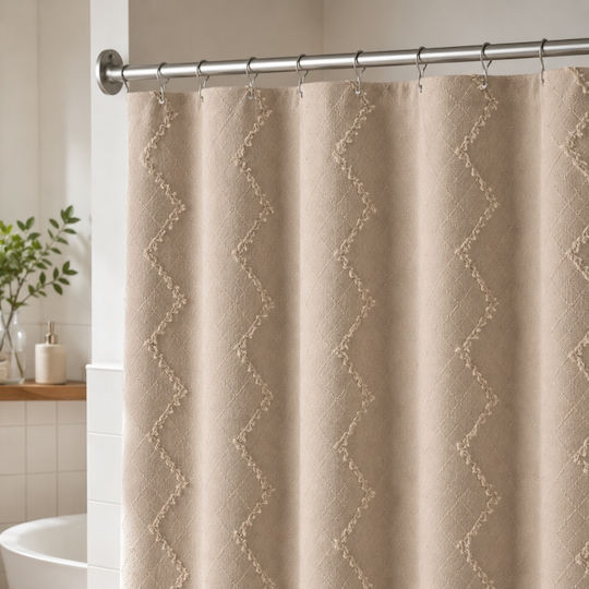 My Home Luxury Fabric Shower Curtain 180x180cm Beige My Home Luxury Fabric Shower Curtain 180x180cm Beige