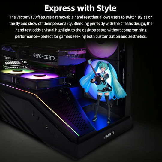 Lian Li Vector V100 Gaming Midi Tower Computer Case with Side Window and ARGB Lighting White