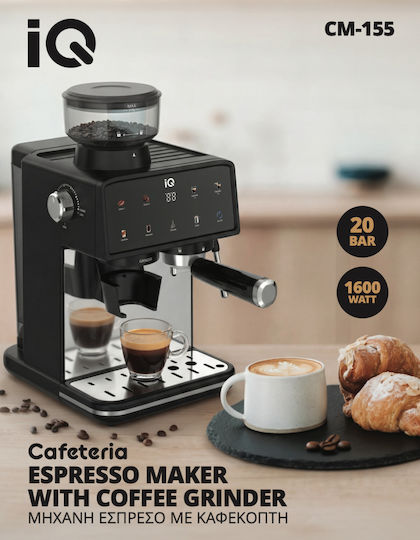 IQ Μηχανή Espresso 1600W Πίεσης 20bar για Cappuccino Μαύρη CM-155