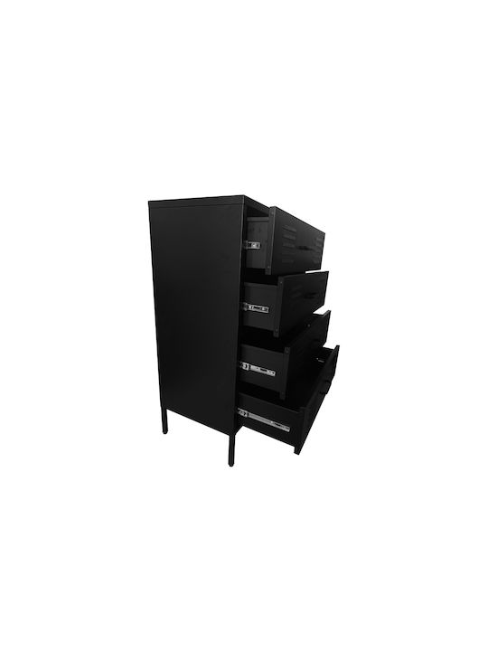 Kommode Metall Draw-80 Galvanisiert Schwarz 80x40x101,5cm 4 Metallische Schubladen