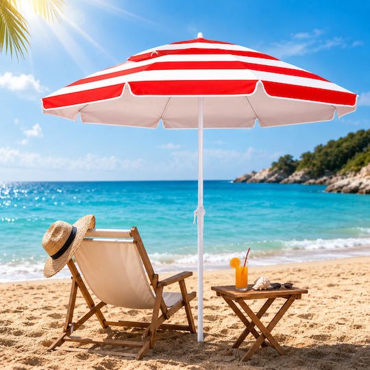 ForHome Folding Beach Umbrella Diameter 2.4m with UV Protection Red