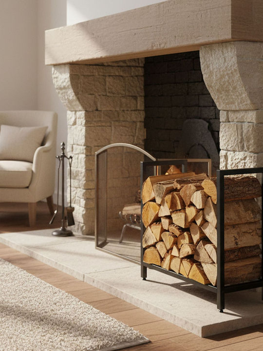 Relaxdays Coș Din Lemn Pentru Depozitare Lemne 62,5x30,5x65cm Negru