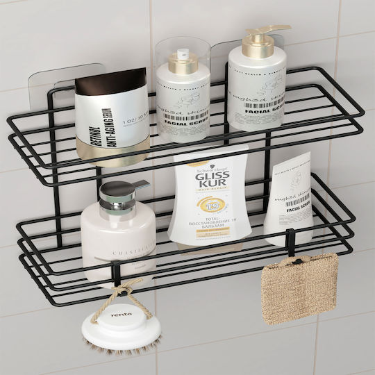 Femmit Metallic Self-Adhesive Bathroom Shelf 2 Tiers Black 25.6x10.5cm