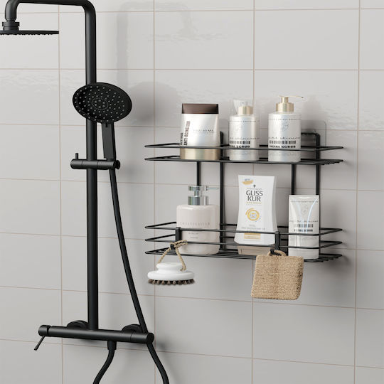 Femmit Metallic Self-Adhesive Bathroom Shelf 2 Tiers Black 25.6x10.5cm