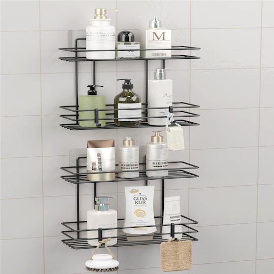 Femmit Metallic Self-Adhesive Bathroom Shelf 2 Tiers Black 25.6x10.5cm