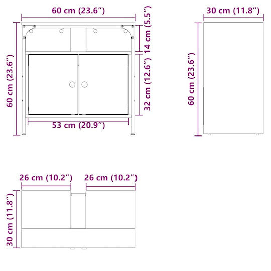 vidaXL Vanity Unit Without Sink M60xD30xH60cm Black Oak