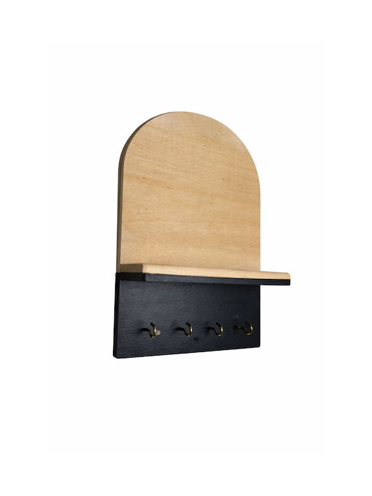 SteweHome Κρεμάστρα Τοίχου Ξύλινη Μαύρη 19x24x6cm