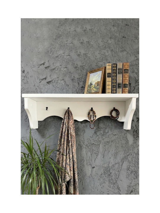 SteweHome Κρεμάστρα Τοίχου Ξύλινη Λευκή 60x14x14cm