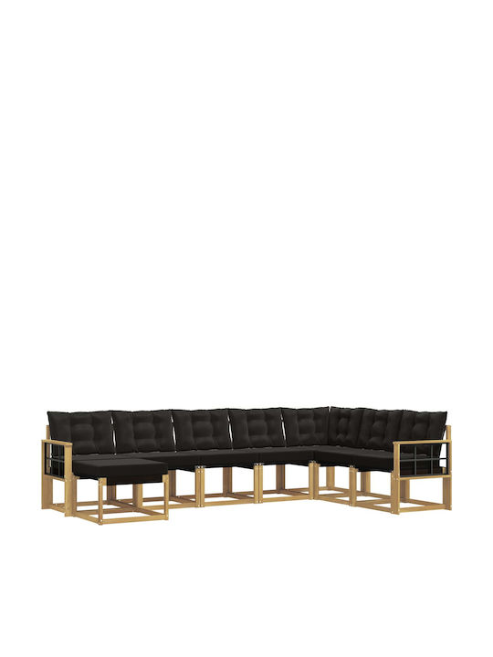 Canapea De Colț De Exterior Din Lemn Cu Perne 306x187.5x73cm