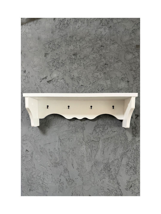 SteweHome Κρεμάστρα Τοίχου Ξύλινη Λευκή 60x14x14cm