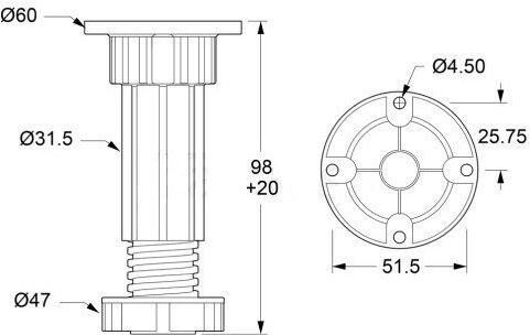 Ποδι Πλαστικο Κουζινας Volpato Μαυρο 245-15#1002α## 150μμ