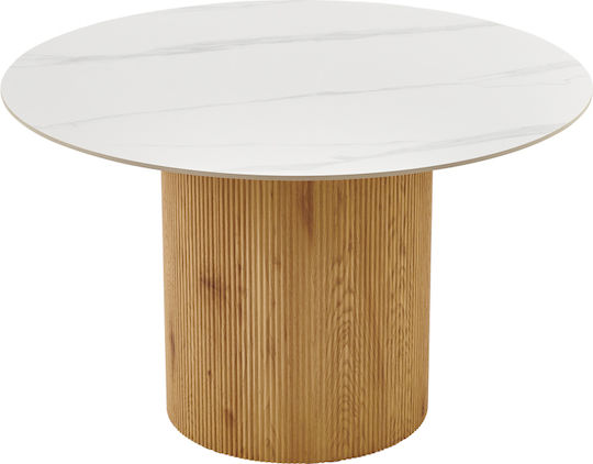 Sikulu Round Wooden White Marble Dining Room Table 125x125x77cm