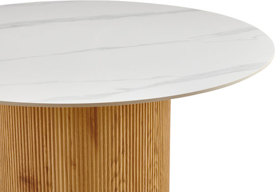 Sikulu Round Wooden White Marble Dining Room Table 125x125x77cm