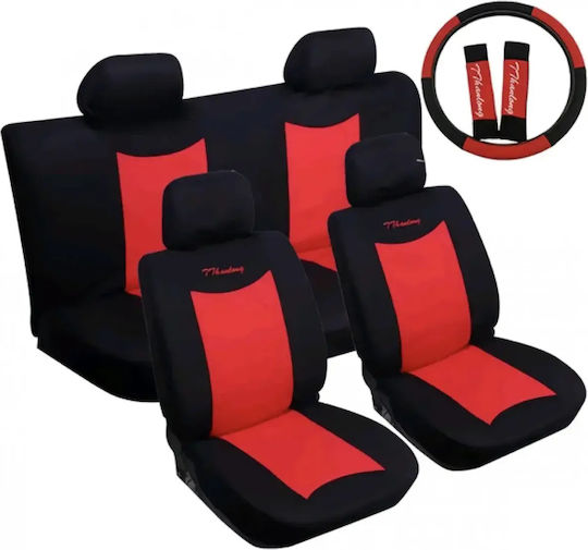 Complete Set 10 Pieces Universal Car Seat Covers Steering Wheel And Seatbelt Covers Polyester Black Blue
