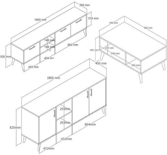 SteweHome SteweHome Studentenmöbel-Set Wohnzimmer 3 Stück STE-020141-P20141