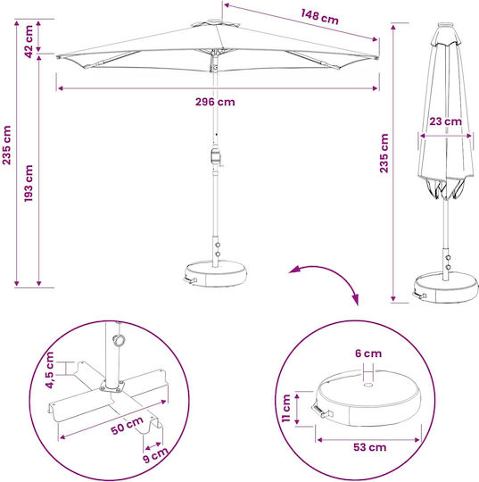 Umbrelă Rotundă Din Aluminiu Turcoaz Φ3xÎ2,35m