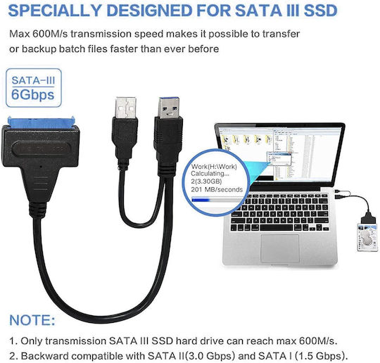 DeTech 18295 Dual Power USB 3.0 zu Sata Kabel Schwarz