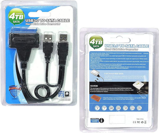 DeTech 18295 Dual Power USB 3.0 zu Sata Kabel Schwarz
