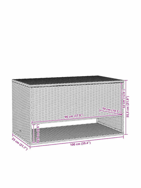vidaXL Outdoor Storage Box Rattan Gray L100xW55xH55.5cm