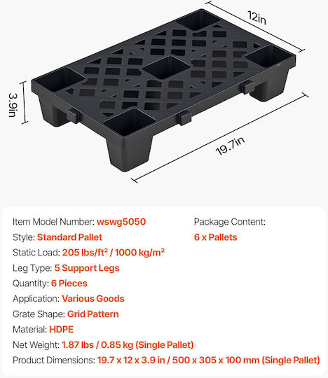 Vevor Packaging Pallet 50x30.5x10cm 6pcs