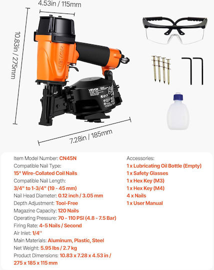 Vevor Професионален Пневматичен Кърфотик За Покрив Cn45n 15° 19-45mm Qdjpdqqgsosciykm9001v0