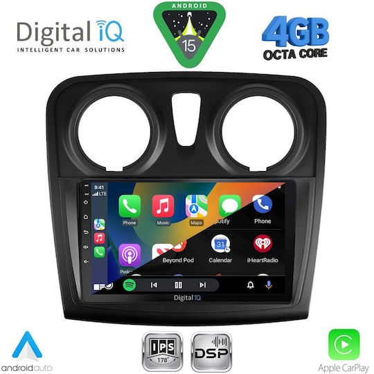 Digital IQ Car Audio System for Dacia Logan / Sandero 2012-2019 (Bluetooth/USB/WiFi/GPS/Apple CarPlay/Android Auto) with 9" Touch Screen