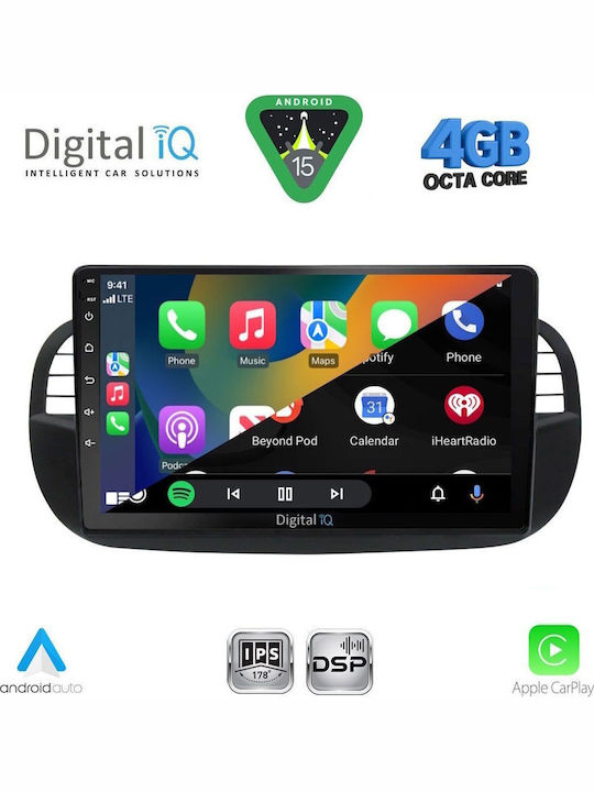 Digital IQ Car Audio System for Fiat 500 2007-2015 (Bluetooth/USB/WiFi/GPS/Apple CarPlay/Android Auto) with 9" Touch Screen