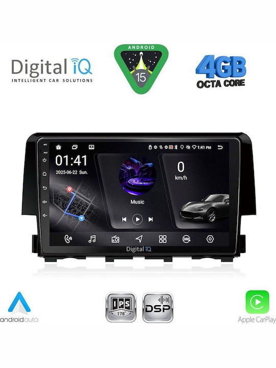 Digital IQ Car Audio System for Honda Civic 2012-2016 Bluetooth USB WiFi GPS Apple CarPlay Android Auto with 9" Touch Screen