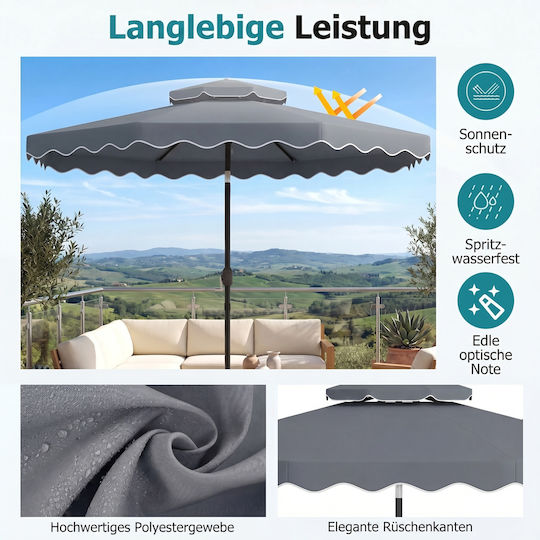 Professional Floor Parasol Metal Gray with Base 3x3m NP13311GR