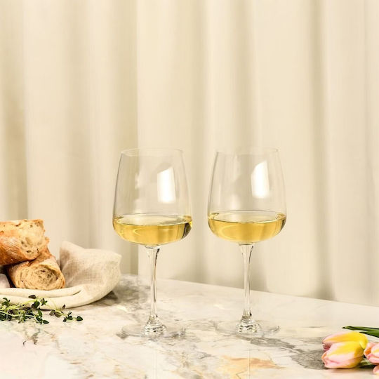Krosno Set of White Wine Glasses Cocktail Drinking Water Crystal Goblets 650ml 4 Pieces