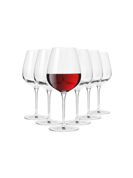 Krosno Set Glasses for White and Red Wine from Crystal in Red Color Goblets 670ml