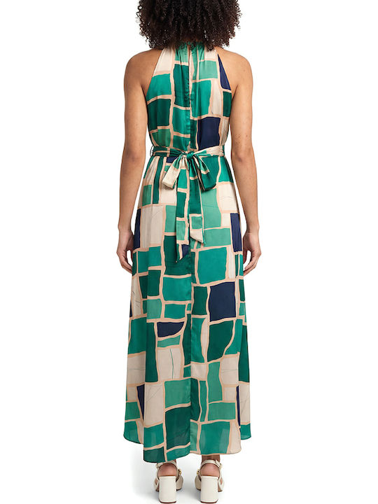 Summer Maxi Evening Satin Open Back Green Dress