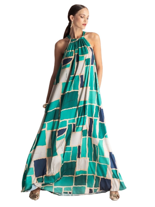 Summer Maxi Evening Satin Open Back Green Dress