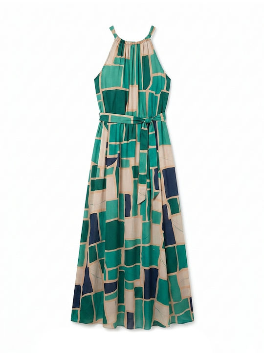 Summer Maxi Evening Satin Open Back Green Dress